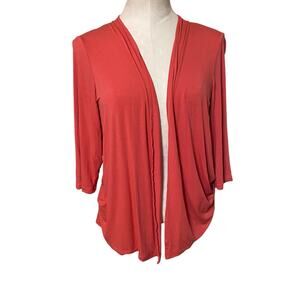J. Jill Wearever Collection Open Front 3/4 Sleeve Cardigan Sweater Coral Size M